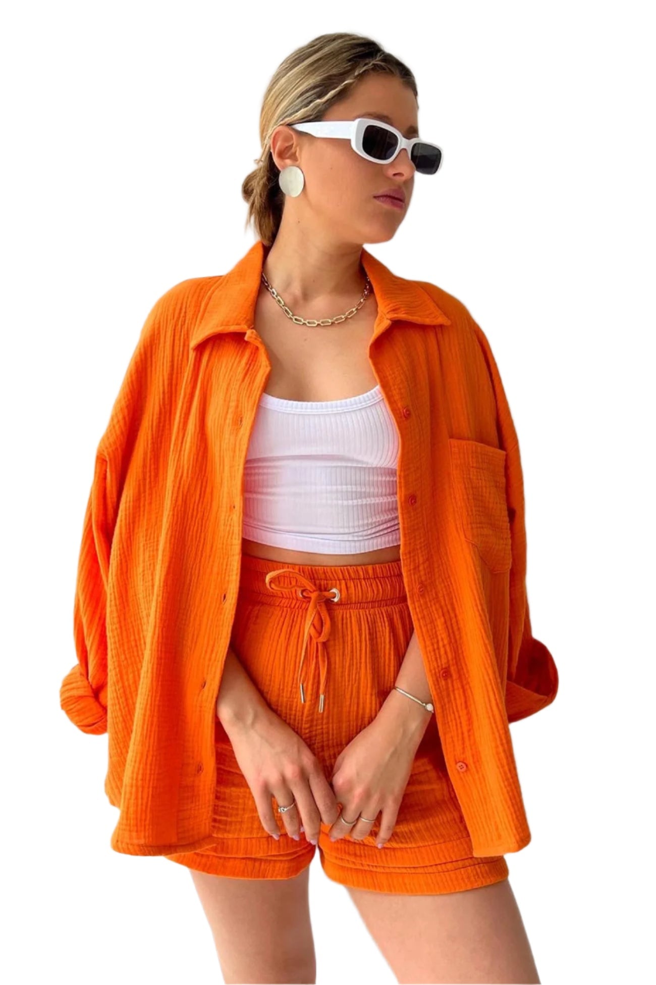 Eve - Ensemble chemise boutonnée et short à manches longues