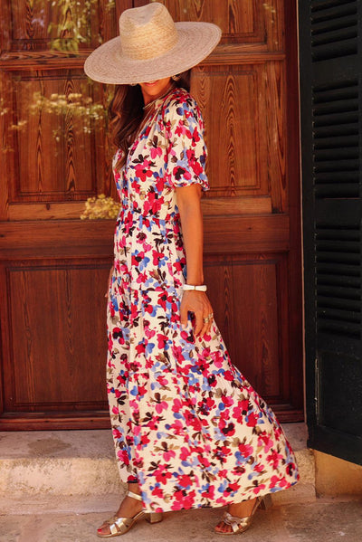 Elly™ | Robe Longue Colorée à Détails Boutonnés
