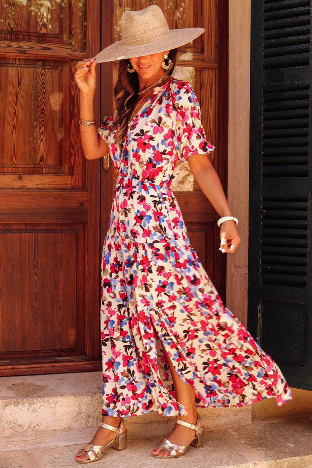 Elly™ | Robe Longue Colorée à Détails Boutonnés