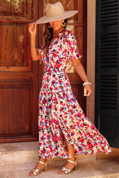 Elly™ | Robe Longue Colorée à Détails Boutonnés