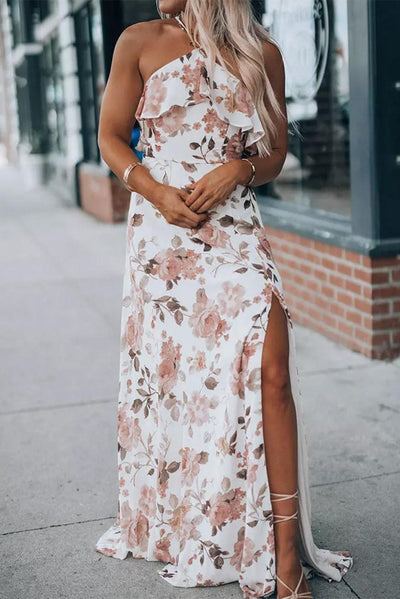 Celine™ | Robe Longue Élégante à Encolure Halter et Plis
