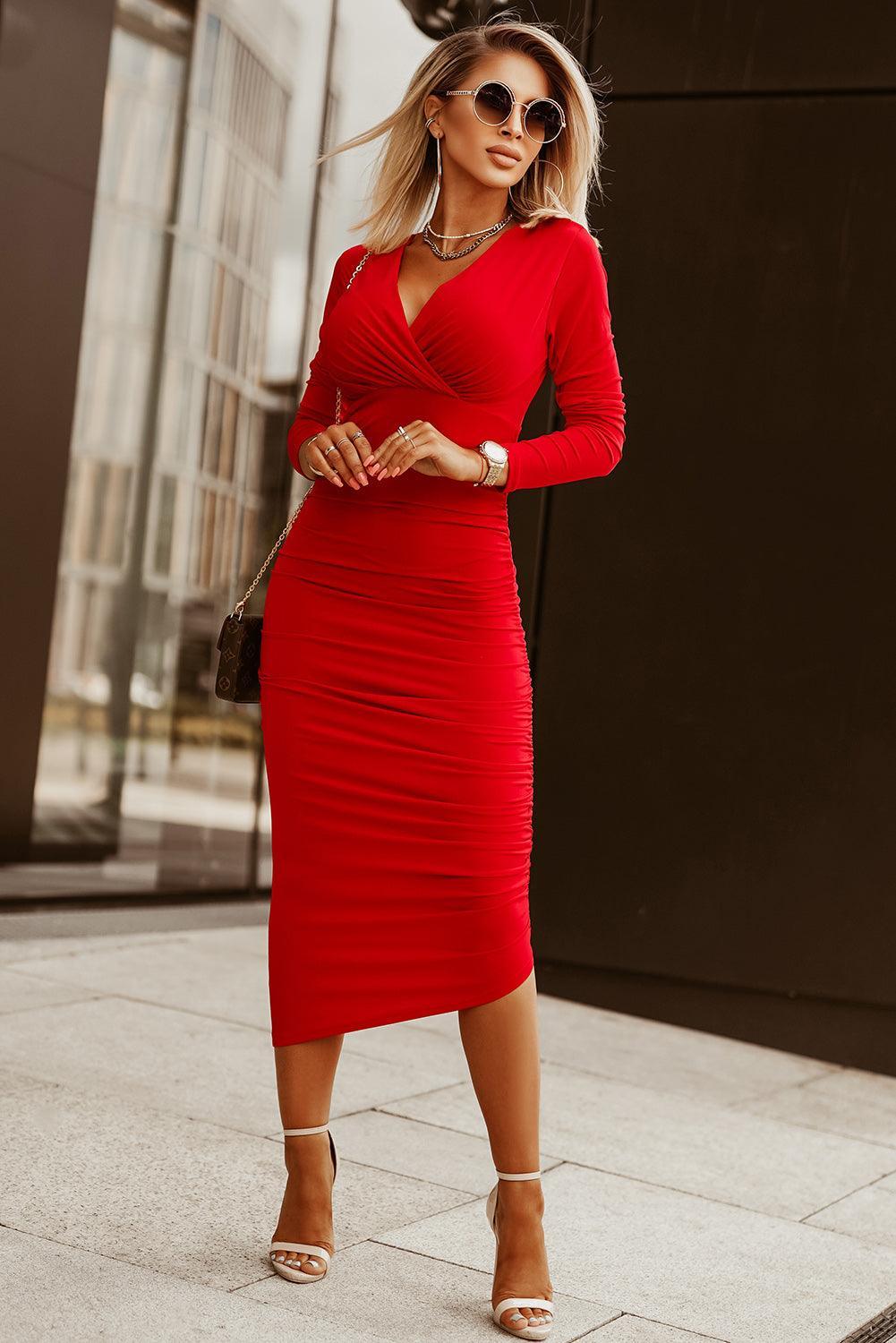 Ella™ | Robe Portefeuille Élégante à Décolleté en V et Manches Longues