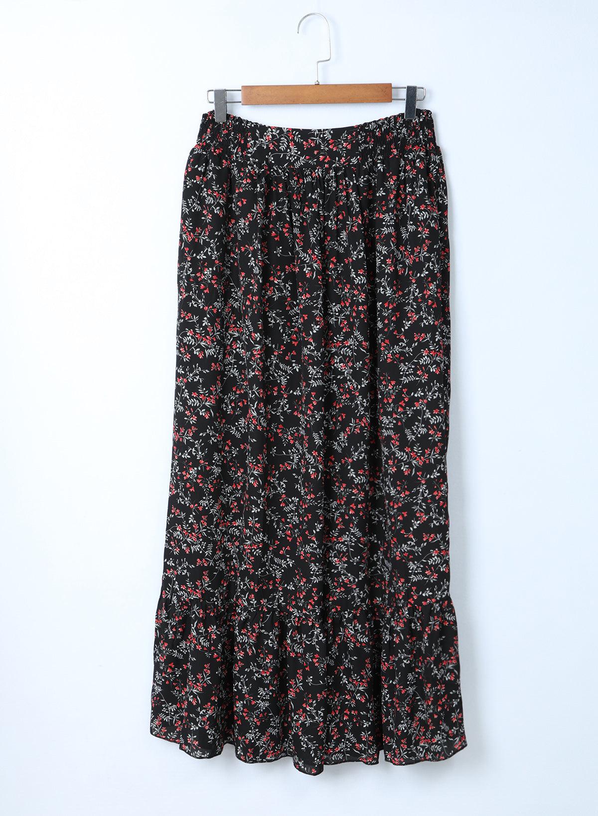 Lea™ | Top Cropped Froncé et Jupe Maxi Fleurie Élégante