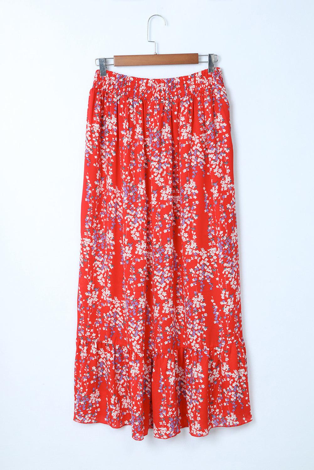 Lea™ | Top Cropped Froncé et Jupe Maxi Fleurie Élégante