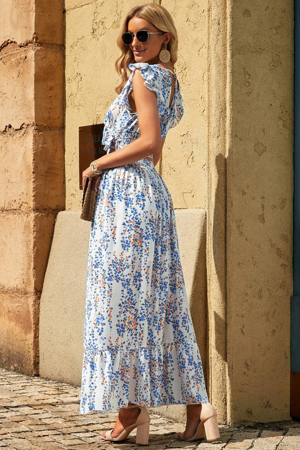 Lea™ | Top Cropped Froncé et Jupe Maxi Fleurie Élégante