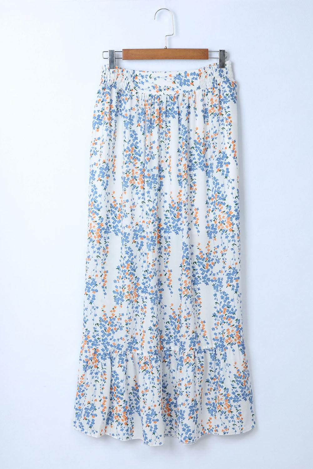 Lea™ | Top Cropped Froncé et Jupe Maxi Fleurie Élégante