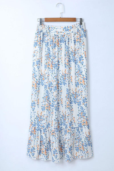 Lea™ | Top Cropped Froncé et Jupe Maxi Fleurie Élégante