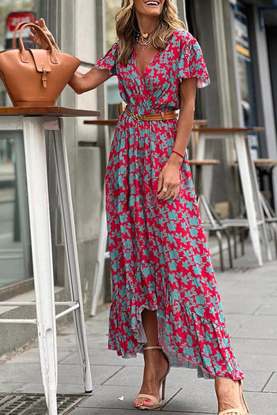 Filippa™ |Robe Maxi à col en V avec Fleurs et Plis