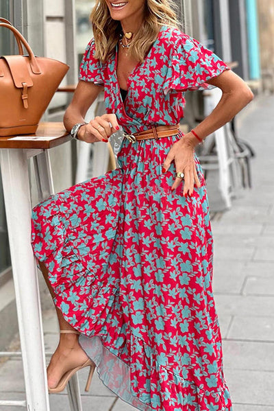 Filippa™ |Robe Maxi à col en V avec Fleurs et Plis